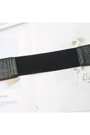 Yaasier Ceinture élastique pour femme, ceinture large, environ 7 cm de large, avec boucle en or, ceinture décorative vintage,