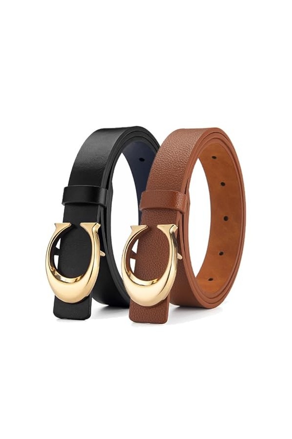 KEYRI 2 Pièces Ceinture Femme Classique Ceinture en Cuir Ceintures Fines Réglable Elégantes Simple Belt Ceinture pour Jeans R