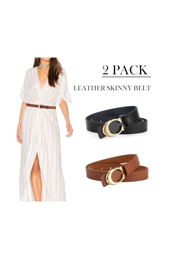 KEYRI 2 Pièces Ceinture Femme Classique Ceinture en Cuir Ceintures Fines Réglable Elégantes Simple Belt Ceinture pour Jeans R