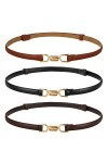 Firtink Lot de 3 ceintures fines réglables en cuir pour pantalons, jeans, robes, Noir, marron, chameau, taille unique