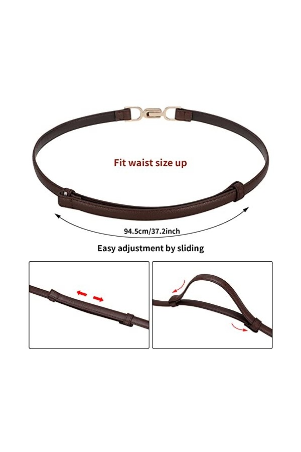 Firtink Lot de 3 ceintures fines réglables en cuir pour pantalons, jeans, robes, Noir, marron, chameau, taille unique