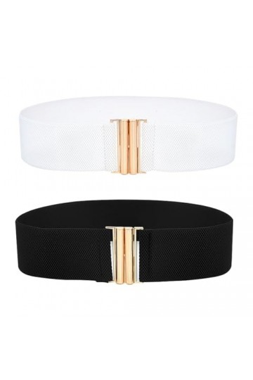 RTRTGS 2 Pièces Ceinture Elastique pour Femmes, Ceinture Extensible Vintage avec Boucle Métallisée, Large Ceinture Rétro pour