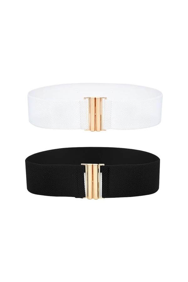 RTRTGS 2 Pièces Ceinture Elastique pour Femmes, Ceinture Extensible Vintage avec Boucle Métallisée, Large Ceinture Rétro pour
