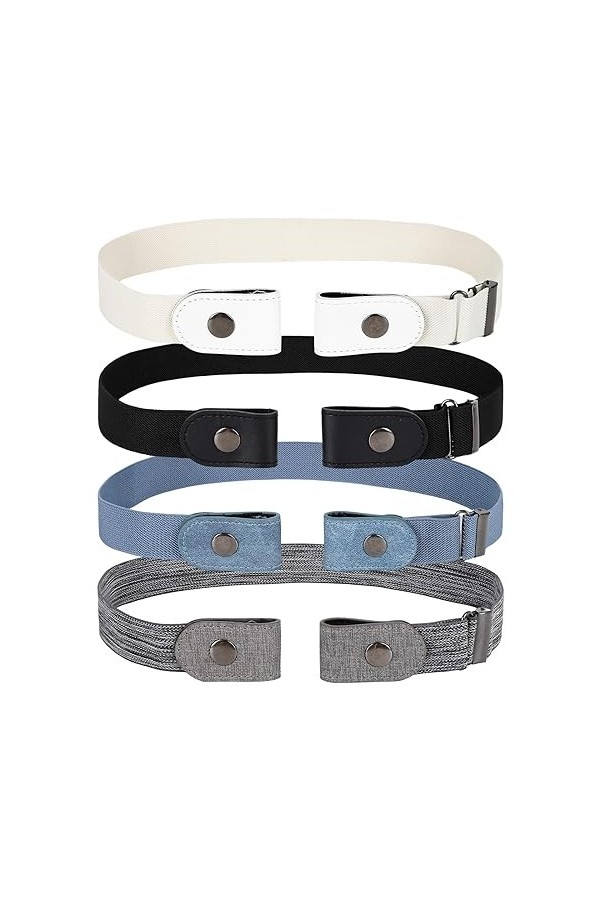 Hileyu 4 Pièces Femme Homme Ceinture sans Boucle,Ceinture Élastique Boucle Ceinture sans Boucle Invisible Unisexe,Ceinture Él