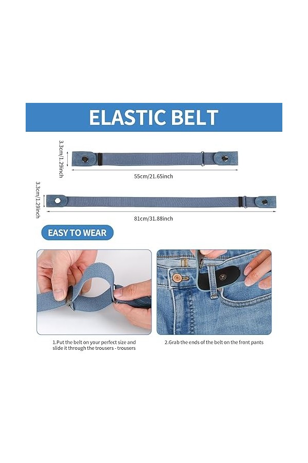 Hileyu 4 Pièces Femme Homme Ceinture sans Boucle,Ceinture Élastique Boucle Ceinture sans Boucle Invisible Unisexe,Ceinture Él