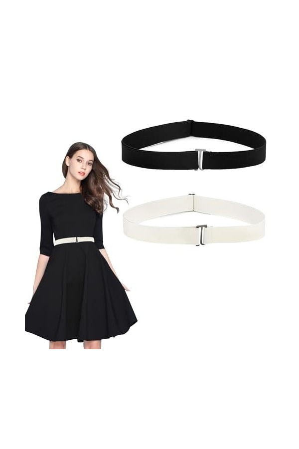 SKHAOVS 2 Pièces Ceinture Invisible pour Femme, Élastique ceinture avec Boucle Plate Ceinture Élastique Femme Ajustable Ceint