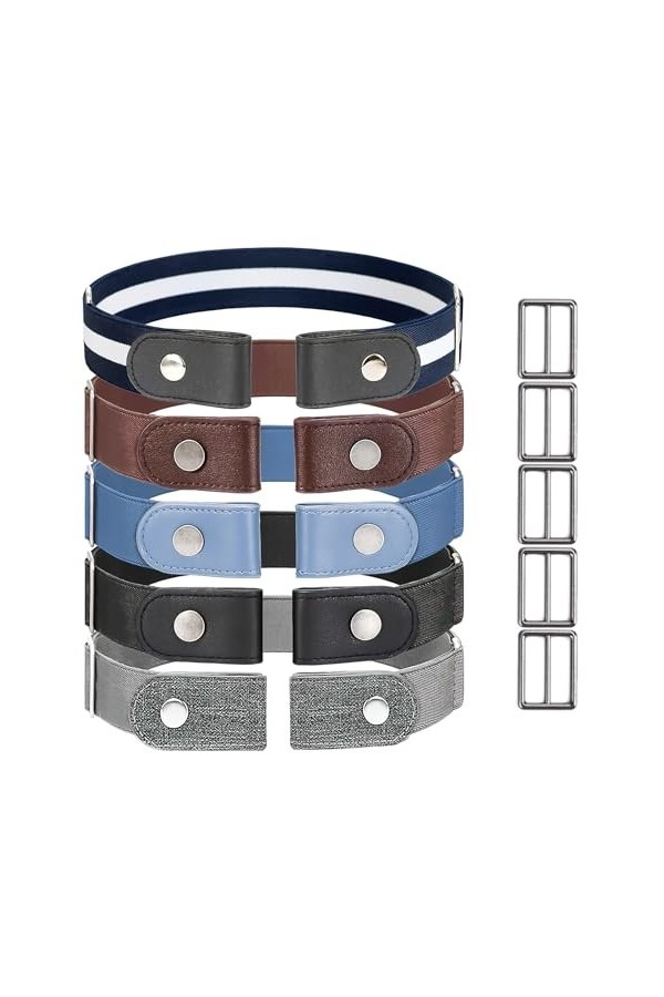 Zuroki 5pcs Ceintures Sans Boucle Élastiques, Ceinture Invisible Sans Boucle Réglable, Ceinture Extensible sans Boucle Ceintu