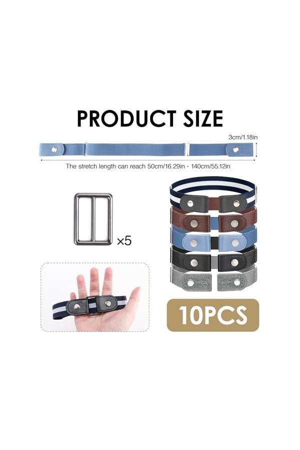 Zuroki 5pcs Ceintures Sans Boucle Élastiques, Ceinture Invisible Sans Boucle Réglable, Ceinture Extensible sans Boucle Ceintu