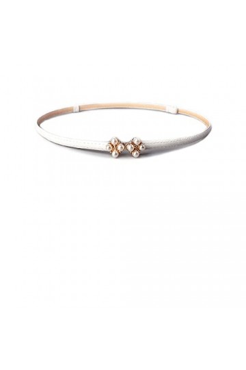 Ceinture fine en cuir synthétique pour femme avec boucle en métal pour robe en jean, blanc, taille unique