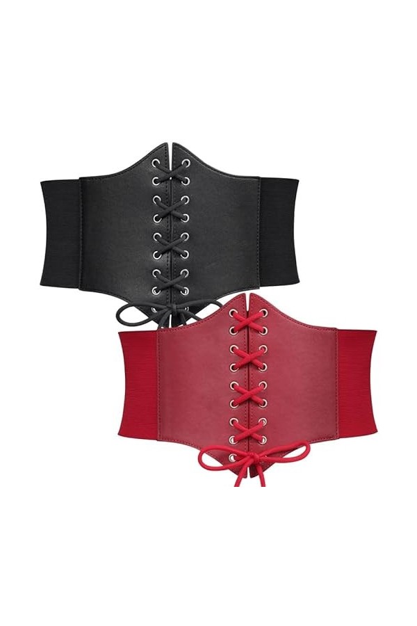 WERFORU Lot de 2 ceintures Waspie profondes pour femme - Large ceinture à lacets pour femme - Corset élastique - Pour fête d