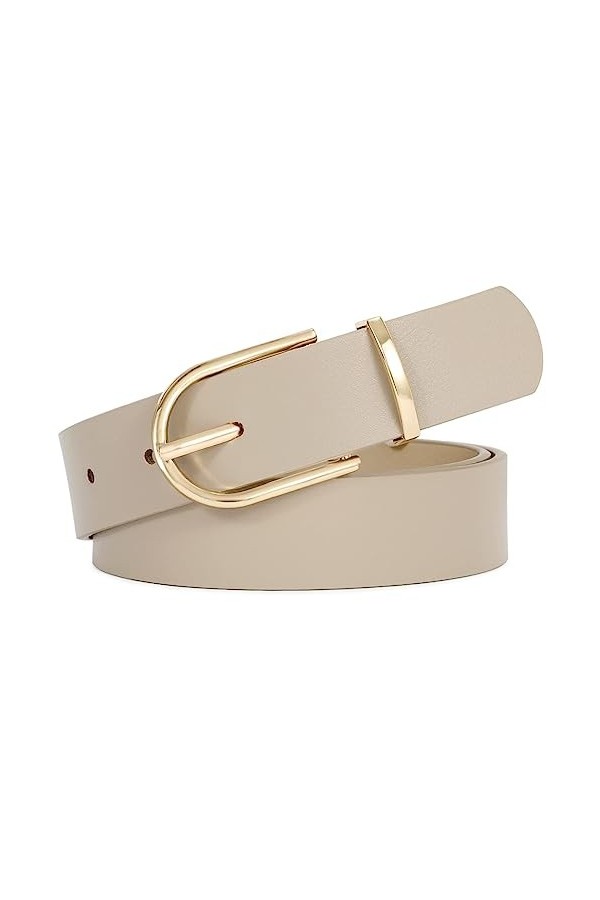 JasGood Ceinture en cuir pour femme - Ceinture tendance en cuir synthétique avec boucle dorée - Pour jeans, pantalons, robes,