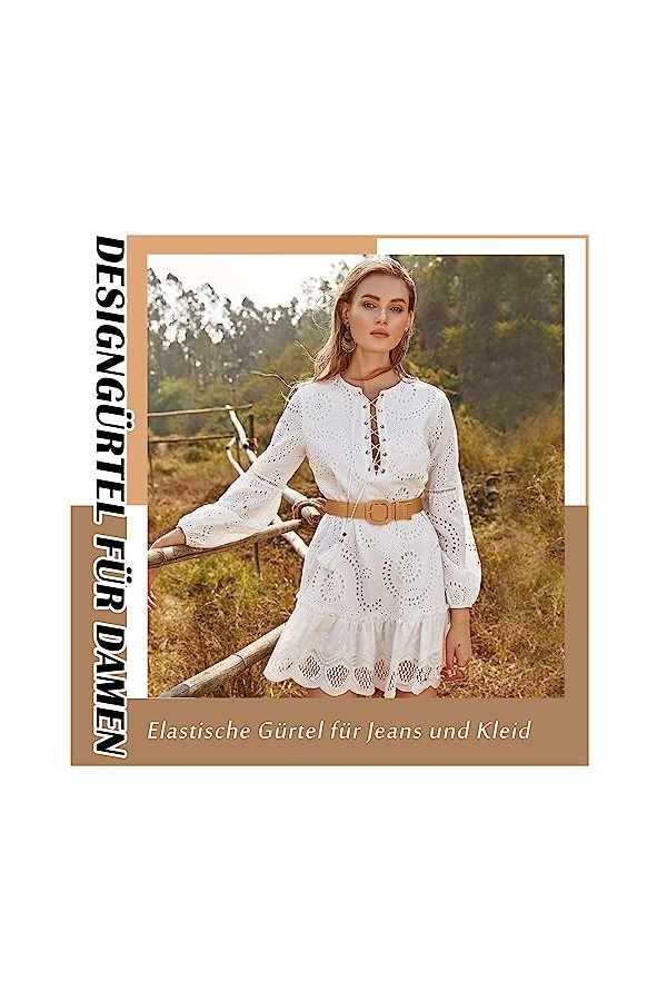 XZQTIVE Ceinture élastique tissée en paille pour femme - Ceinture extensible tendance - Large ceinture bohème tressée pour ro