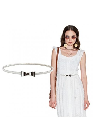 Ceinture en métal pour femme - Ceinture élastique fine - Tendance - Chaîne en métal - Pour robe de femme, Argent + nœud papil