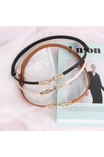 Minicloss Lot de 3 ceintures fines en cuir pour femme - Avec boucle en métal doré - Polyvalente - Réglable - Pour robe, chemi