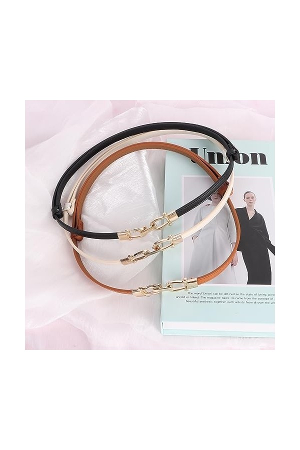 Minicloss Lot de 3 ceintures fines en cuir pour femme - Avec boucle en métal doré - Polyvalente - Réglable - Pour robe, chemi