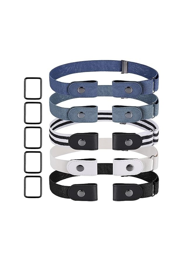 5 Ceintures sans Boucle pour Femmes et Hommes, Ceintures Elastiques Ajustables, Ceintures Souples sans Boucle, Ceintures Invi