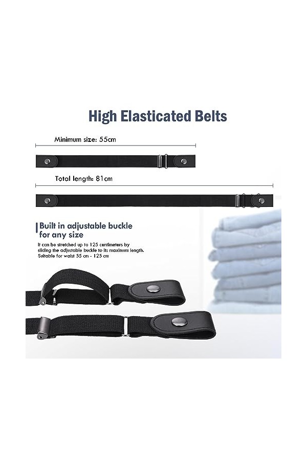 5 Ceintures sans Boucle pour Femmes et Hommes, Ceintures Elastiques Ajustables, Ceintures Souples sans Boucle, Ceintures Invi