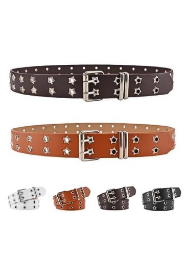 GIMIRO Punk Ceinture pour jeans pour femme, ceinture pour manteau, ceinture à rivets creux, double rangée de trous détoile, 