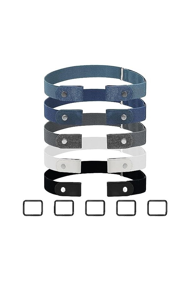 Ovtai 5 Pièces Ceinture Sans Boucle Femme, 56-111cm Ceinture Sans Boucle, Ajustable Ceinture Femme, Unisexe Ceinture Femme Sa