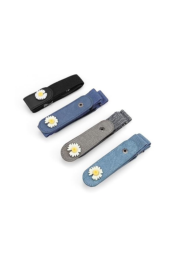 PARFCO Ceinture Sans Boucle, 4 Pièces Ceintures Femme Marguerite Forme, Réglable Cceinture Elastique Femme, Conception Sans P