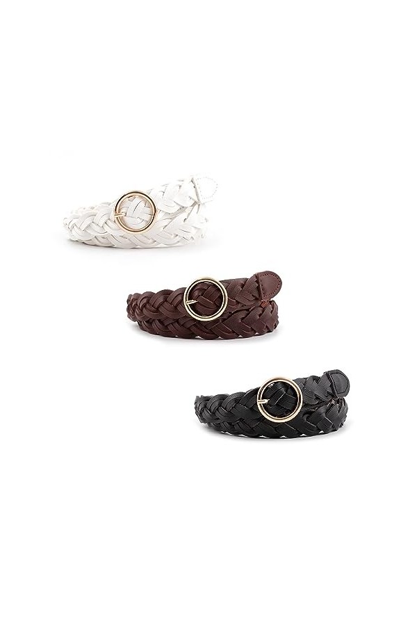 3 Ceintures Tissées, Ceinture Tissée Fine, Ceinture élastique Tissée, Ceinture pour Femme, Mode Décontractée, Convient pour A