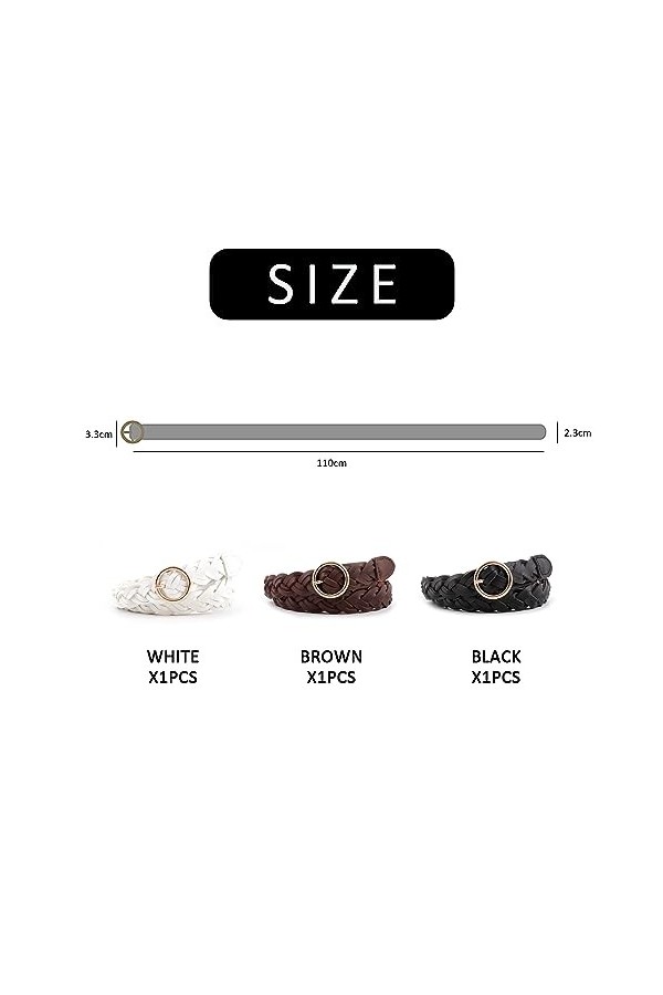 3 Ceintures Tissées, Ceinture Tissée Fine, Ceinture élastique Tissée, Ceinture pour Femme, Mode Décontractée, Convient pour A