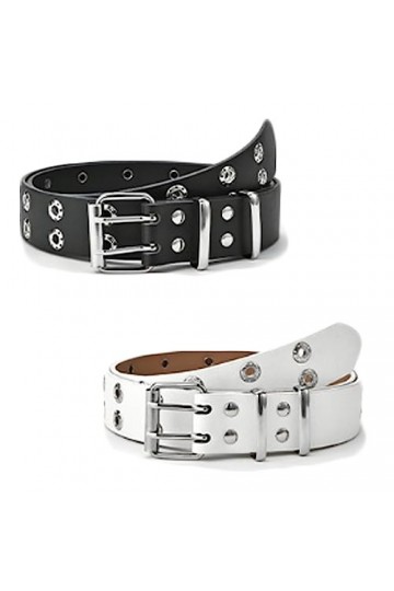 Xrten 2pcs Ceintures à Double Œillet, Ceinture Gothique Boucle Ceinture en Cuir, Ceinture Punk pour Femme Jeans Pantalon