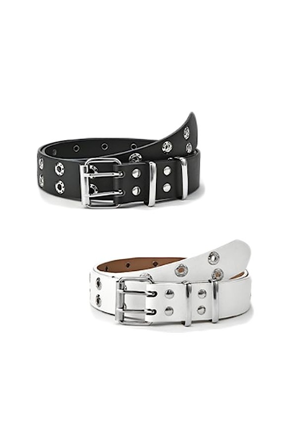 Xrten 2pcs Ceintures à Double Œillet, Ceinture Gothique Boucle Ceinture en Cuir, Ceinture Punk pour Femme Jeans Pantalon