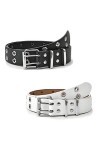 Xrten 2pcs Ceintures à Double Œillet, Ceinture Gothique Boucle Ceinture en Cuir, Ceinture Punk pour Femme Jeans Pantalon