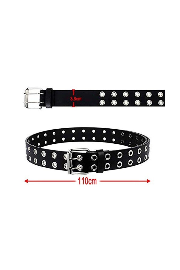 Xrten 2pcs Ceintures à Double Œillet, Ceinture Gothique Boucle Ceinture en Cuir, Ceinture Punk pour Femme Jeans Pantalon
