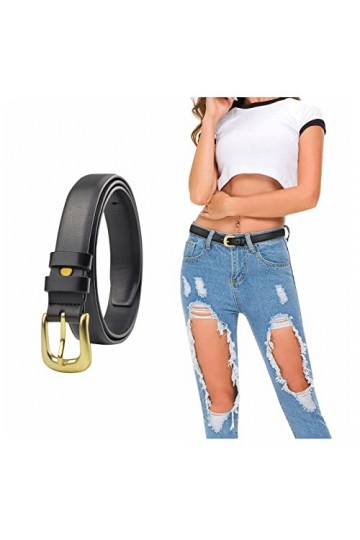 TODREMOU Ceinture Femme, Ceinture Cuir Noir, Ceinture fine de 2,3 cm SIZE-S 