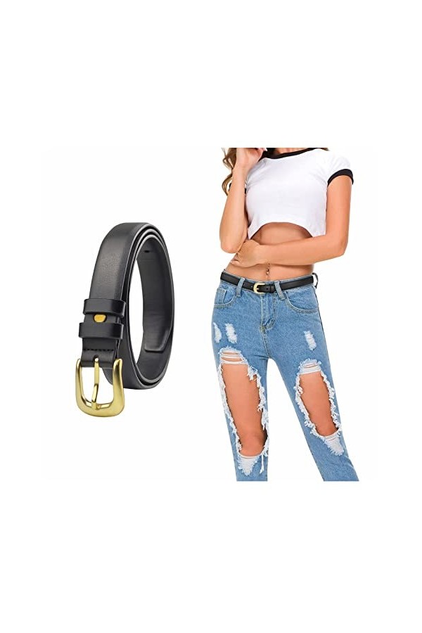 TODREMOU Ceinture Femme, Ceinture Cuir Noir, Ceinture fine de 2,3 cm SIZE-S 