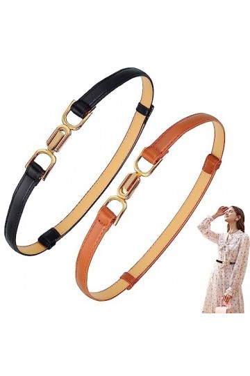 SINRAD Ceinture Fine élégante,Ceinture en Cuir Fin Pour Femme,2 Pièces Ceinture Avec boucle en Métal,Ceinture fine pour robes