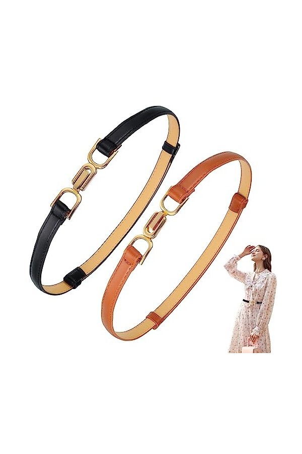 SINRAD Ceinture Fine élégante,Ceinture en Cuir Fin Pour Femme,2 Pièces Ceinture Avec boucle en Métal,Ceinture fine pour robes