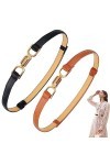SINRAD Ceinture Fine élégante,Ceinture en Cuir Fin Pour Femme,2 Pièces Ceinture Avec boucle en Métal,Ceinture fine pour robes