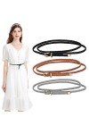 WERFORU Lot de 3 ceintures fines tressées en cuir synthétique pour femme, B-noir+marron+gris, 110cm Passt Taille unter 100 cm