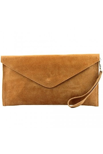 modamoda de - T106 – ITAL Clutch Sac de soirée en daim, Camel2, Small