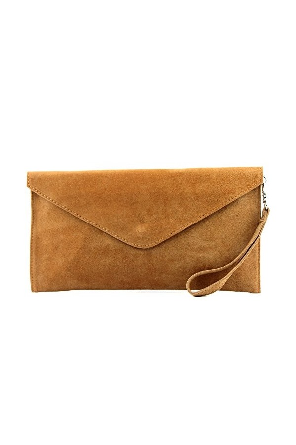 modamoda de - T106 – ITAL Clutch Sac de soirée en daim, Camel2, Small
