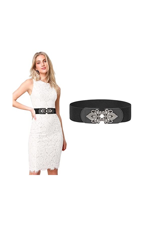 LEACOOLKEY Ceinture de corset large élastique pour costume dHalloween - Ceinture à lacets pour robes, I-Noir., M:Passt Taill