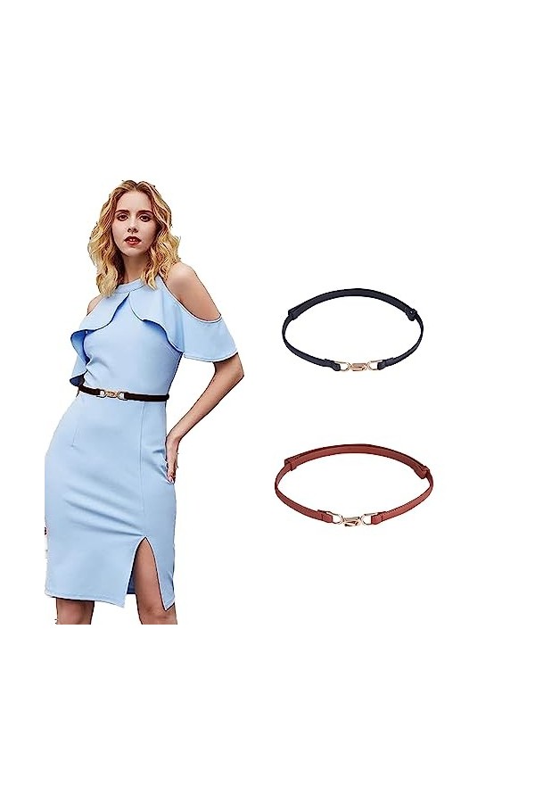 FIBOUND 2 Pièces Ceinture Fine Femme Ceintures Fines Cuir, Ceinture Dames, Ceinture Femme Ceinture Fine pour Robe Jeans Ajust