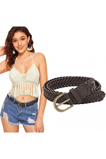 JasGood Ceinture tressée fine en cuir synthétique pour pantalon en jean pour femme, Café 3, Länge:100cm