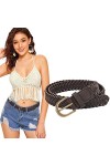 JasGood Ceinture tressée fine en cuir synthétique pour pantalon en jean pour femme, Café 3, Länge:100cm
