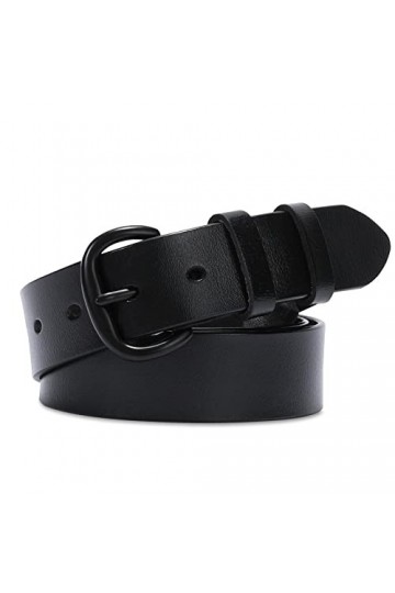 JasGood Ceinture en cuir pour femme, pour jeans, pantalons, robes, ceinture noire avec boucle ardillon, 120 cm, Noir , 120cm 