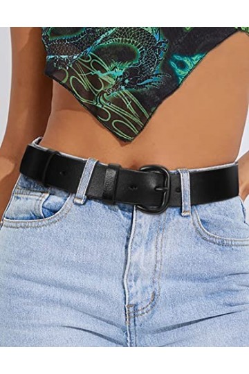 JasGood Ceinture en cuir pour femme, pour jeans, pantalons, robes, ceinture noire avec boucle ardillon, 120 cm, Noir , 120cm 