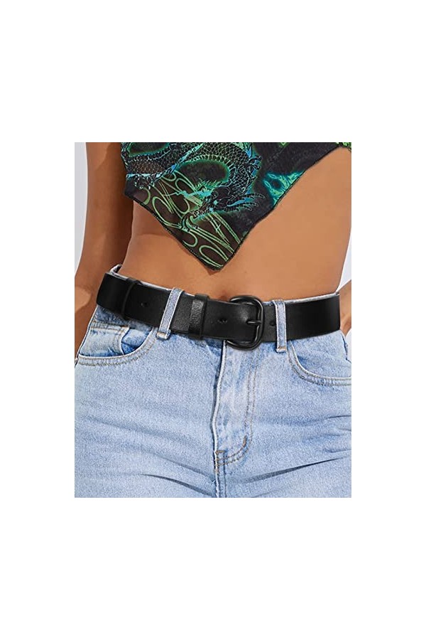 JasGood Ceinture en cuir pour femme, pour jeans, pantalons, robes, ceinture noire avec boucle ardillon, 120 cm, Noir , 120cm 