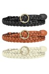 WERFORU Lot de 3 ceintures tressées fines en cuir PU pour femme, A-noir+marron+beige, für Taillenumfang unter 100 cm