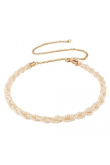 CCAIPU Ceintures en chaîne pour femmes, ceinture réglable en métal doré avec perles, ceinture en chaîne rétro pour mariage, r