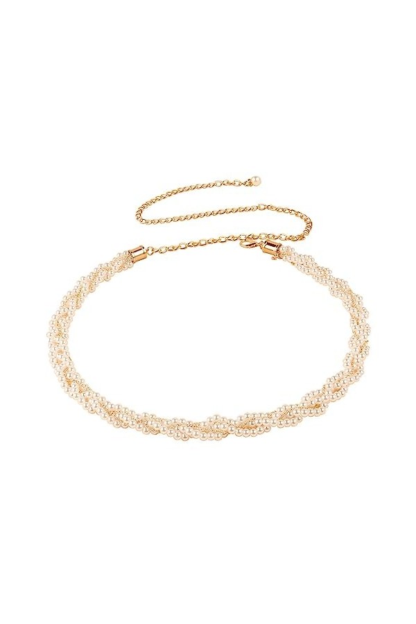 CCAIPU Ceintures en chaîne pour femmes, ceinture réglable en métal doré avec perles, ceinture en chaîne rétro pour mariage, r