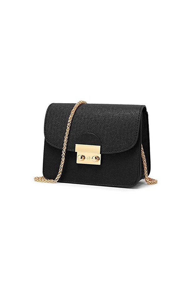VINBAGGE Petit Sac à bandoulière pour femme en cuir PU Sac Porté épaule Clutch Sac de messager pour fête mariage Noir