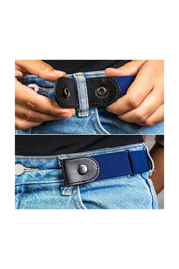 Lot de 2 ceintures élastiques sans boucle, réglables pour un tour de taille de 60 à 120 cm, bleu, pour femme, ceinture pour h